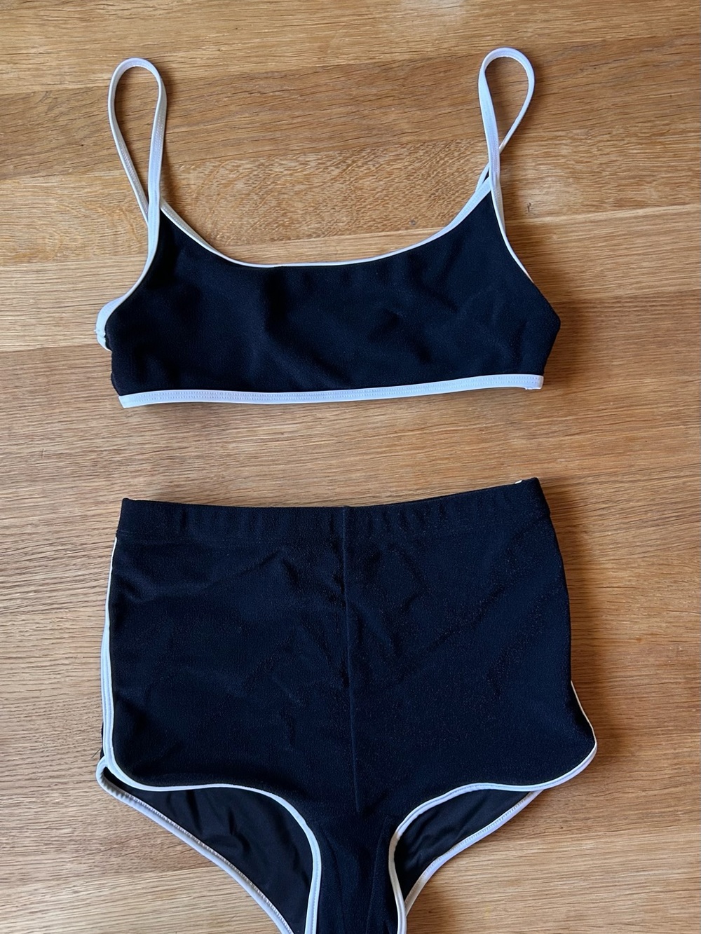 Black High-Waist Two-Piece Swim Set with White Trim - Picture 3 of 4